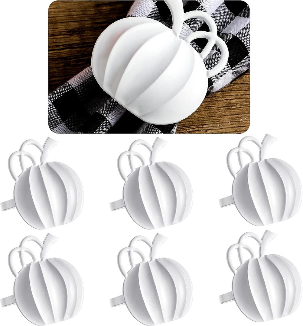 Patelai 6 Pieces Thanksgiving Pumpkin Napkin Rings Fall Napkin Holders Thanksgiving Dinner Tables Rings for Halloween Weddings Dinner Party Family Gatherings (White)