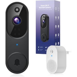 1080p Video Doorbell Camera Wireless with Chime, AI Human Detection, 2-Way Audio, FHD Live View, Wire-Free, Night Vision, Cloud Storage, Battery Powered, Indoor Outdoor Surveillance (Black)