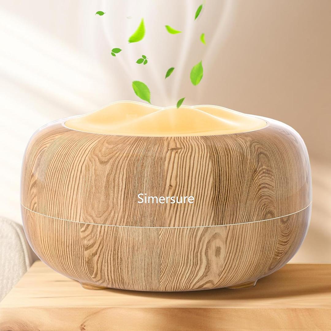 Essential Oil Diffuser, Quiet Humidifier for Bedroom, Timer and Auto-Off, 7 LED Colors Ultrasonic Aromatherapy Mist Diffusers for Large Room Office (Yellow Wood)