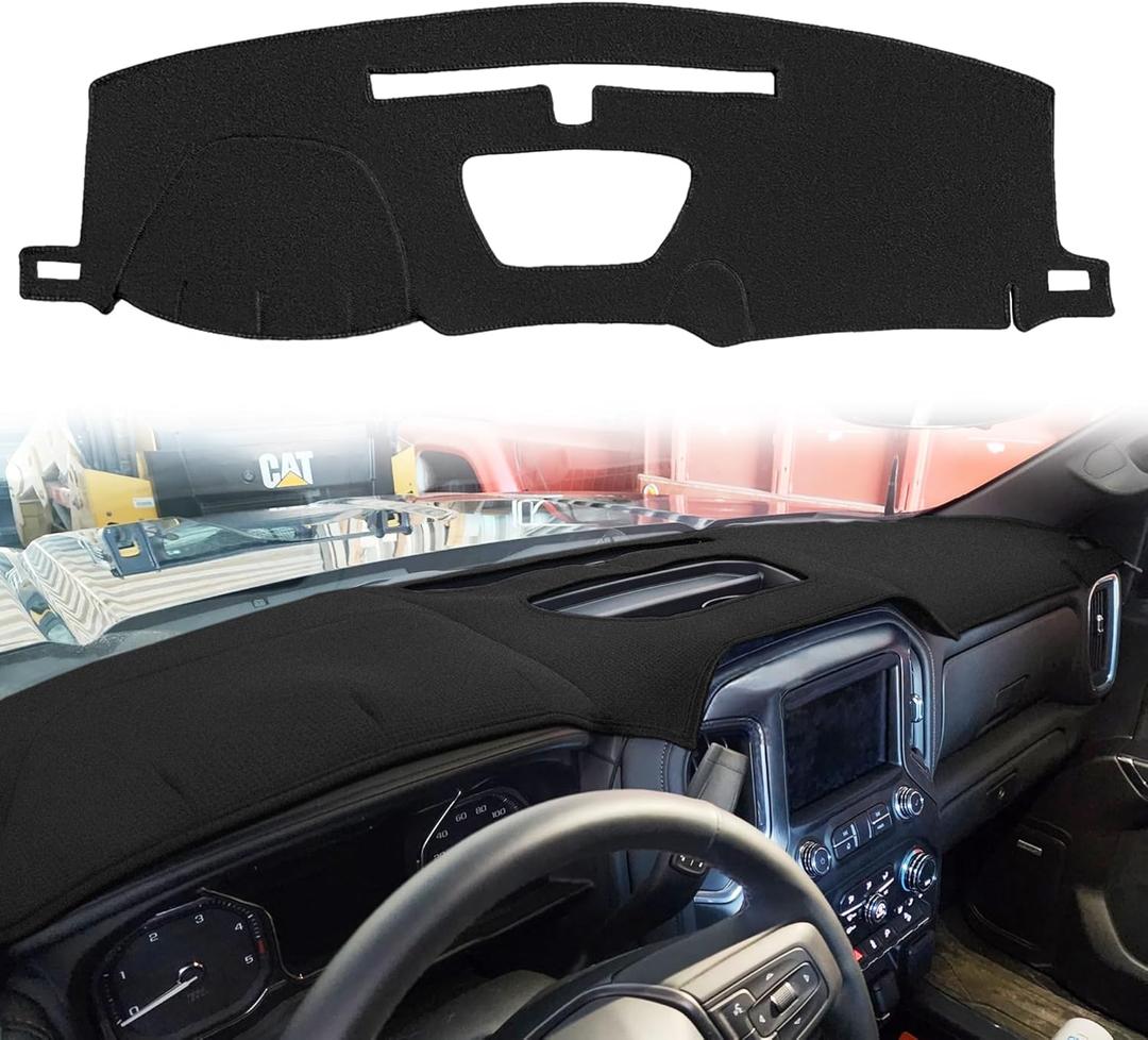 Yiz Dash Cover Mat Custom Fit for 2019-2025 Chevy Chevrolet Silverado 1500 2500HD 3500HD/2019-2023 GMC Sierra 1500 2500HD 3500HD w/o Head Up Display and Speaker Cutout,Dashboard Pad Carpet(Black) J130