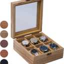Watch Box, Watch Case for Men Women with Large Glass Lid, Wooden Watch Display Storage Box with 6 - Slots, Weathered Wood Mens Watch Box Organizer