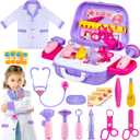 GIFTINBOX Kids Doctor Kit for Girls and Boys , Purple Doctors kit for Kids 22 Pieces Pretend Play Medical Toys Set with Roleplay Doctor Costume and Carry Bag for Little Girls-B