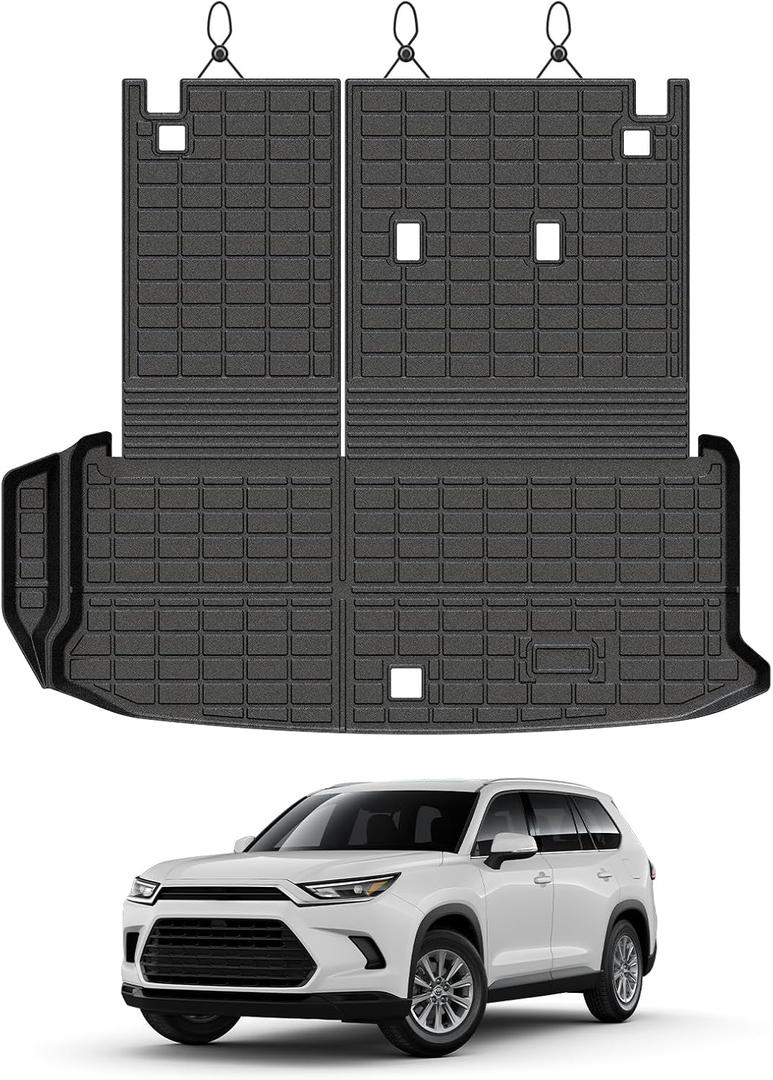 Mixsuper Cargo Liner for Toyota Grand Highlander 2024-2026, All Weather All-in-One Trunk & Backrest Mat, TPE Rear Seat Protector Accessories