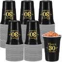 Ziliny 50 Pack 30th Birthday Decorations Birthday Cups 16 oz Disposable Plastic Gold and Black Cheers to 30 Years Cups for Men Women Hot Cold Drinks for Wedding Anniversary Supplies