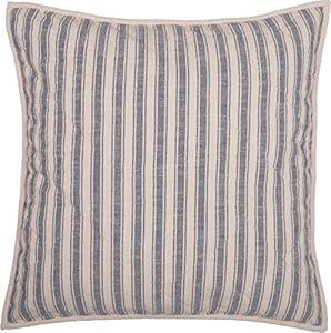 Piper Classics Market Place Blue Ticking Stripe Quilted Euro Sham, 26" x 26", Farmhouse Style Bedding in Blue & Natural Cream