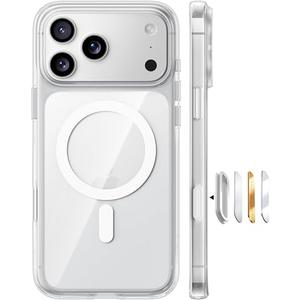 TORRAS Stronger Magnetic Shockproof for iPhone 17 Pro Case, Compatible with MagSafe, Military-Grade Drop Protection, Camera Control, DIY Button, Slim Clear Phone Case for iPhone 17 Pro Orange