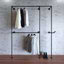 Black Industrial Pipe Clothing Rack 62.5" W Wall Mounted, Heavy Duty Iron Garment Rack 150 lbs per Rod, Open Closet Organizer for Bedroom Laundry Room Retail Display