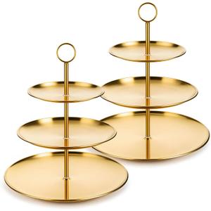 2 Pcs 3 Tiered Gold Cupcake Stand 3 Tier Stainless Steel Cupcake Stand with Removable Tiered Tray Gold Tiereds Dessert Stands Party Serving Trays Golds Cake Holder for Weddings Birthdays Decorations