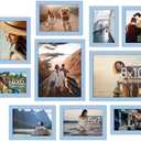 upsimples 9 Pack Picture Frames Collage Wall Decor for Mounting or Tabletop Display, Photo Gallery Frame Set for Family, Multi Sizes Including 8x10, 5x7, 4x6, Blue