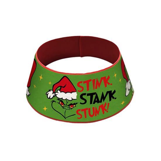 Green Christmas Tree Skirt Collar, Stink Stank Stunk Mini Fabric Tree Ring 24x8x16 Inch Diameter for Small Xmas Tree, Funny Miniature Tree Stand Cover Tiny Home Holiday Party Decoration