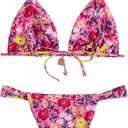 Women's 2 Piece Floral Print Bikini Set Triangle Bathing Suit Spaghetti Strap Tie Backless Swimsuit Sets (S)