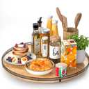 21" Lazy Susan Oak Wood Turntable Organizer for Cabinet, Farmhouse Round Wooden Large Lazy Susan Organization and Storage for Dining Table, Pantry, Kitchen, Countertop, Cupboard, Home Decor (Brown & Black)