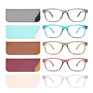 Reading Glasses Blue Light Blocking, Computer Glasses for Women Men, Fashion Square Eyeglasses 5 Pairs, +0.5 