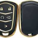 REPROTECTING TPU Key Fob Cover Compatible with (5 Buttons) 2014-2019 Cadillac ATS CT6 CTS Escalade Escalade ESV SRX XT5 XTS (Black/Grey)
