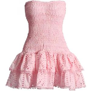 Tube Top Preppy Dress Women Y2k Blue Floral Strapless Mini Dress Vintage Short Going Out Dresses (Pink, S)