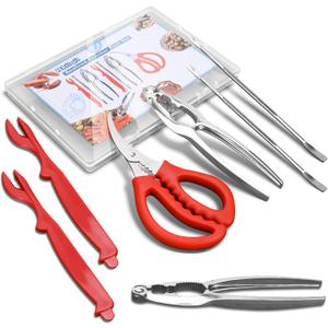 2026 Upgraded 8PCS Seafood Tool Set, Includes 2 Crab Leg Crackers, 2 Stainless Steel Crab Forks, 2 Lobster Shellers, 1 Crab Scissors and 1 Storage Box, Nut Crackers for Crab Legs (8 Pcs)