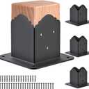 Decorative 4x4 Post Base, 4x4 Post Bracket (Inner Size 3.6" x 3.6"), Black Powder Coated Deck Railing Bracket, 4x4 Brackets for Wood Posts, Deck Post Support (Set of 4)