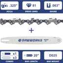 SawWorks 20 Inch Chainsaw Bar and Chain Combo .325" Pitch .063" Gauge 81DL