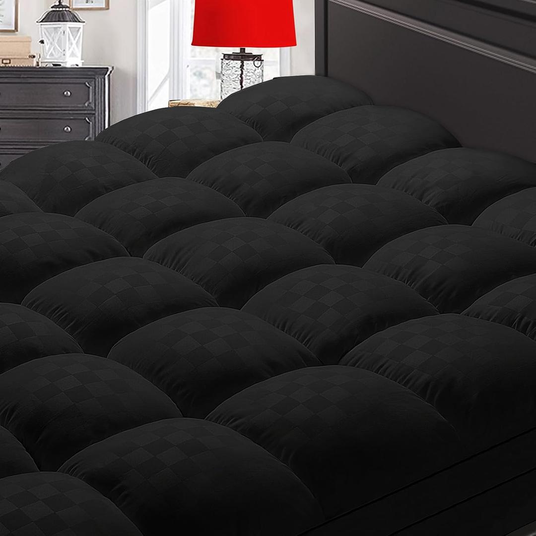 SameBed Mattress Topper King, Extra Thick Mattress Pad Cover for Back Pain, Cooling Mattress Protector with 8-21 Inch Deep Pocket, Overfilled Down Alternative Filling, Black