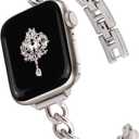 Slim Starlight Band for Women Feminine Elegant Compatible with Apple Watch 38mm 40mm 41mm 42mm (S10) Adjustable Metal Strap Dressy Chain Bracelet for iWatch Series 10/9/8/7/6/5/4/3/2/1/SE, Starlight 