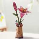 3D Flower Wooden Puzzles for Adults-Pink Lily, DIY Wooden Flowers Model Kit Building Set Crafts for Adults to Build, Botanical Collection/Ideal Creative Gift Ideas/Housewarming (73PCS)