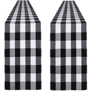 2 Pcs Christmas Checkered Tartan Table RunnerPlaid Xmas Classic Long Table Runner for New Year Party Dining Wedding Easter Banquet Decor 13 x 71 Inch (Black)