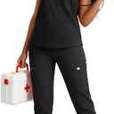 Women' s Sleeveless Scrub Top with Athletic Joggers, 11 Pockets | stand collar style, silky-soft 4-way stretch comfort, breathable cool feel, wrinkle-resistant easy care for long shifts (Black, S)