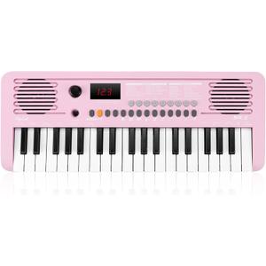 MK-2 37 Keys Kids Keyboard Piano, Portable Small Keyboard with 40 Songs, 200 Sounds, with MIDI Function, LED Display & Dual Speakers, Compact Mini Music Piano for Kids/Beginners (Pink)