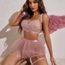 Avidlove Lace Garter Lingerie for Women Mesh Mini Skirt Nightwear Babydoll Bodysuit (Pink)