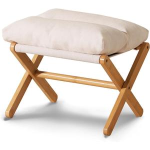 Baveke Ottoman Foot Rest- Bamboo Foldable Stool, Foot Stools Small Ottman with Upholstered & X Legs, Folding Shoe Bench, Bedroom and Living Room (Small Beige) (16.7"D x 12.2"W x 15.4"H)