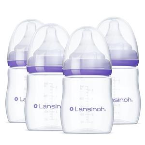 Lansinoh Anti-Colic Baby Bottles for Breastfeeding Babies, 5 Ounces, 4 Count, Includes 4 Extra Slow Flow Nipples, Size XS