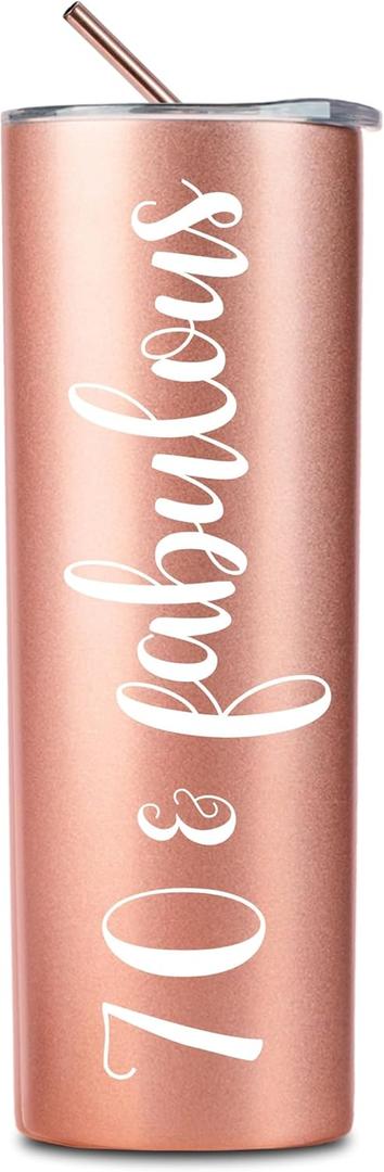 Onebttl 70th Birthday Gifts for Women, 70 & Fabulous, 70th Birthday Gift Idea for Women, Coworker, Friends, Mom, 70th Bday Gifts, Stainless Steel Tumbler 20oz - Rose Gold