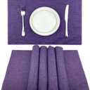 Weabetfu Cloth Placemats Set of 6 Heat Resistant Dining Table Placemmats Cotton Linen Machine Washable Kitchen Table Mats Wrinkle Free Thick Fabric Place Mat,Easy to Clean,13"x19" Purple
