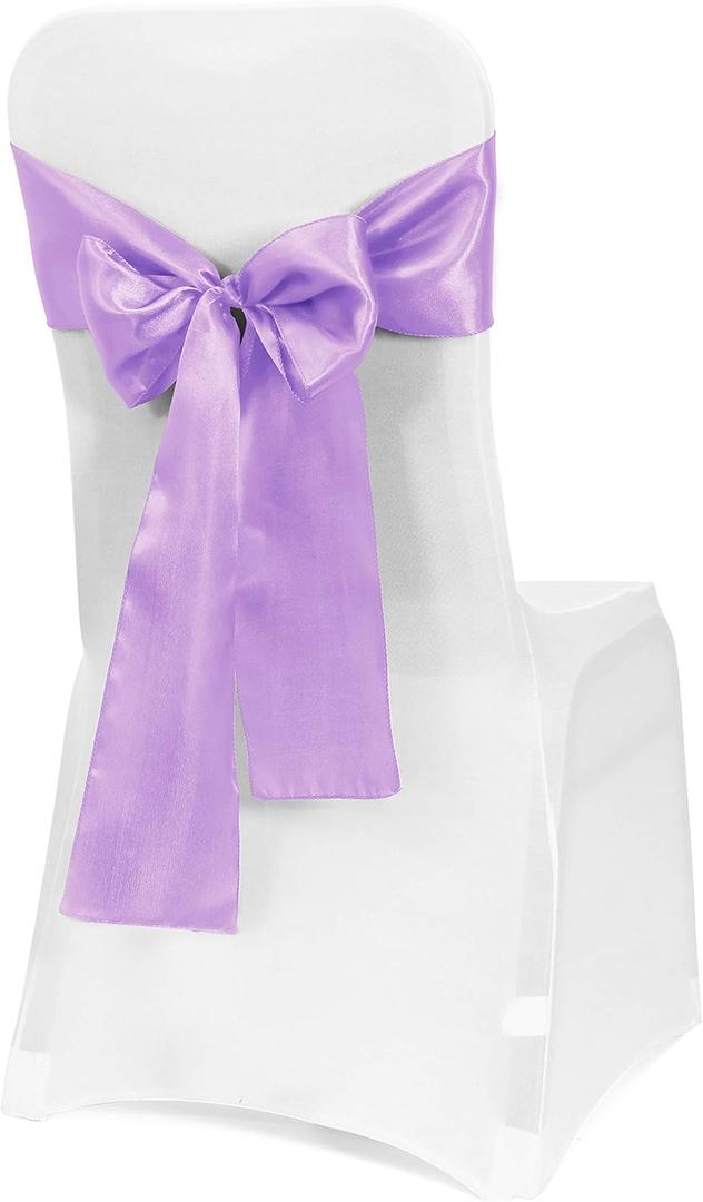 Obstal 10 PCS Satin Chair Sashes Bows for Wedding Reception- Universal Chair Cover Back Tie Supplies for Banquet, Party, Hotel Event Decorations (Lavender)