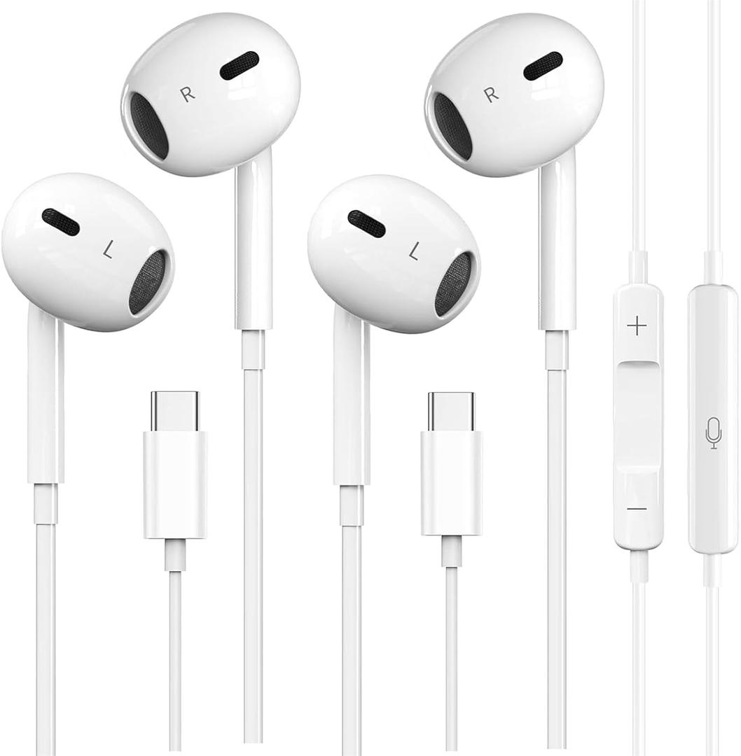 2 Pack USB C Headphones for iPhone 15, Wired in-Ear Earphones Type C Earbuds with Mic & Volume Control Compatible with iPhone 17/Air/16/15 Pro/Pro Max, iPad Pro, Most USB C Jack Device