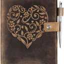 moonster Refillable Leather Journal Embossed Heart Shape Cover Design Journals with Pen  Milled A5 Leather Journal Lined Paper - Journals for Women  Leather Vintage Journal - 320 Pages