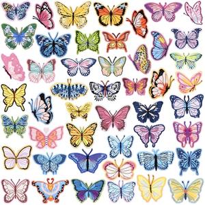 Tigeen 48 Pcs Butterfly Bulk Iron on Patches Embroidered Sew Applique Repair Patch Butterfly Patch for Clothing Hats DIY Accessory for Backpack Pants T-Shirt Jacket Bags Dress Jeans