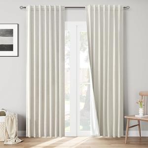 Joywell Linen Natural Cream Beige Full Blackout Curtains 90 Inch Long 2 Panels Set for Bedroom Living Room,Back Tab Rod Pocket Room Darkening Thermal Insulated Black Out Window Drapes,52x90 Inches