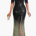 Women Sexy Sequin Tassel Mesh Perspective Bodycon Evening Maxi Dress, 3XL
