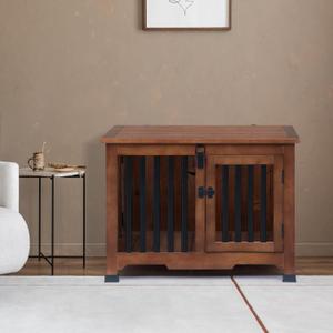 Wooden Dog Crate Furniture,Foldable and Portable Dog Kennel Furniture Indoor,Decorative Dog Crate End Table No Assembly.(Medium,Walnut) (33.1"L x 19.7"W x 24.0"H)