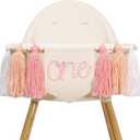 One Birthday High Chair Banner - Little Princess 1st Birthday Party Decorations,First Bday Pink Tassel Garland,Happy Cake Smash Hanging Banner,Photo Props for Highchair (Pink)