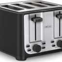 BELLA 4 Slice Toaster with Auto Shut Off - Extra Wide Slots & Removable Crumb Tray and Cancel, Defrost & Reheat Function - Toast Bread & Bagel, Black