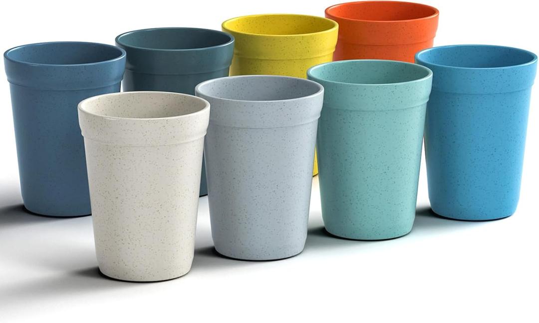 Homestockplus 12Oz Wheat Straw Cups, Set of 8 Reusable Plastic Cups for Kitchen, Home, Office, and Outdoor Use Dishwasher and Microwave Safe EcoFriendly and Unbreakable Drinking Cups, 8 x 12 OZ