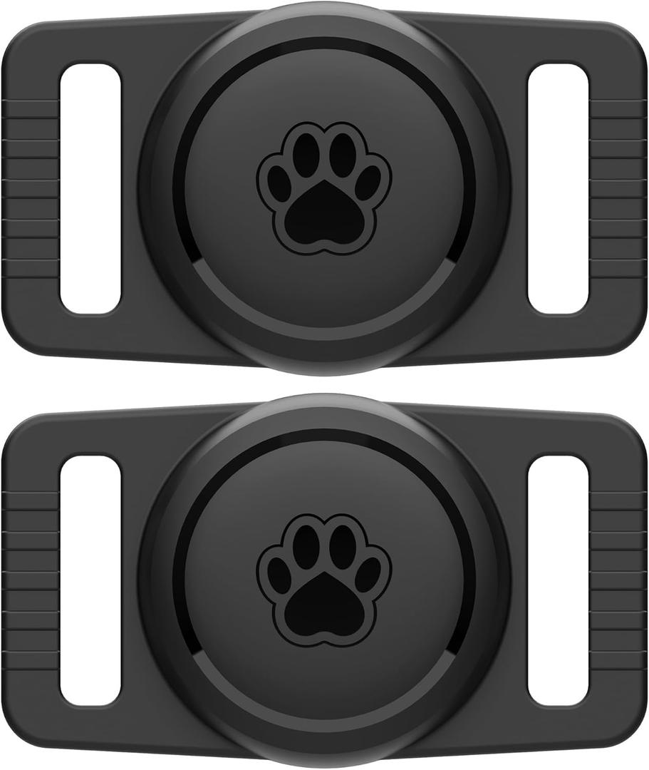 for Airtag Dog Collar Holder 2 Pack,Waterproof Dog Collar Holder for Apple AirTag(Gen 1 & 2),Silicone Air Tags Case for Dog Collars(Black)