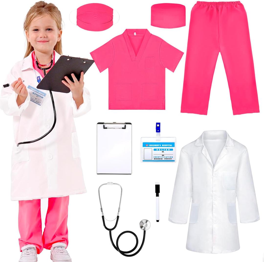 Liberry Doctor Costume for Kids, Toddler Doctor Dress Up Clothes with Real Stethoscope, Career Day Role Play Gift for Girls 3T-4T