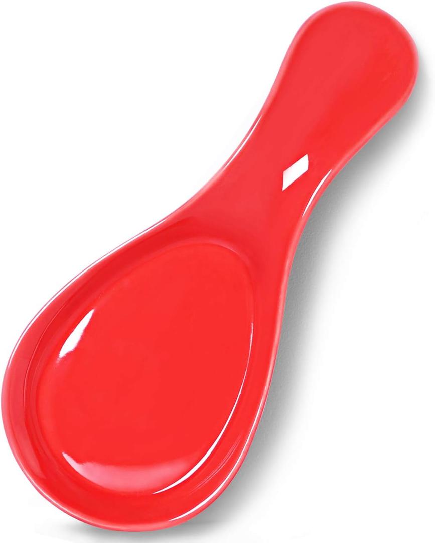 GDCZ Porcelain Spoon Rest - Large Spoon Holder Utensil Rest for Kitchen Counter Stove Top, Dishwasher Safe (Red)