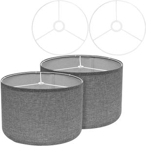 Drum Lamp Shades for Table Lamps 12" Top x 12" Bottom x 8" High Linen Lampshade Set of 2 Gray Lamp Shade with E27 to E26/E14 Adapters for Floor Lamps Bedside Lamps, Gray, Assembly Required