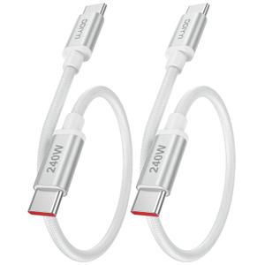 DDIYYI 240W 100W Short USB C to USB C Cable 1ft 2-Pack, PD3.1 Fast Charging USBC Type C Charger Cord Braided for iPhone 17 Air 17 16 Pro Max 12 Inch Portable Cord Macbook Pro Samsung etc.(White)(0.3M)