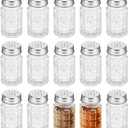Jucoan 16 Pack Retro Style Glass Salt and Pepper Shakers with Stainless Steel Top, 2 oz Small Glass Spices Shakers Seasoning Bottle Jars for Kitchen Restaurant Wedding BBQ Party Camp Travel