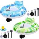 2 Sets Motorized Pool Float for Adults, Electric Inflatable Pool Lounger Float Driving Tube Floating with Pusher Handles Cup Holder for Summer Water Beach(Leaves,Blue Greeen)